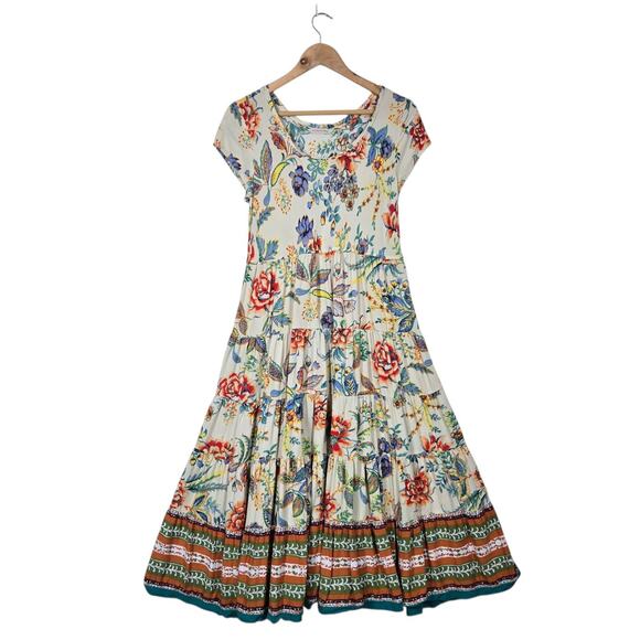 Soft Surroundings Kara Dress sz PM Yellow Multicolor Floral Tiered Boho Peasant - Picture 1 of 14